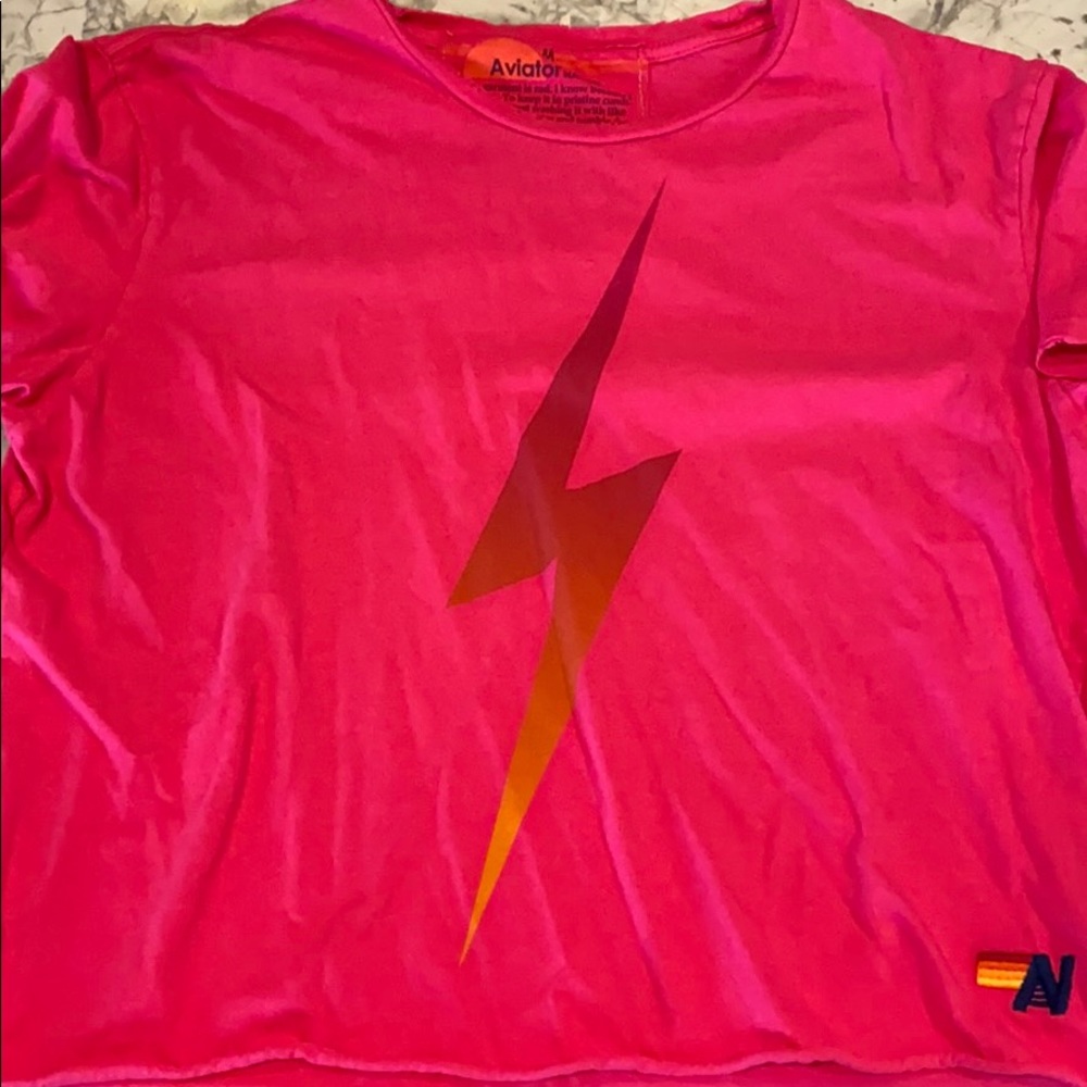 Aviator Nation bolt pink crop tee, medium